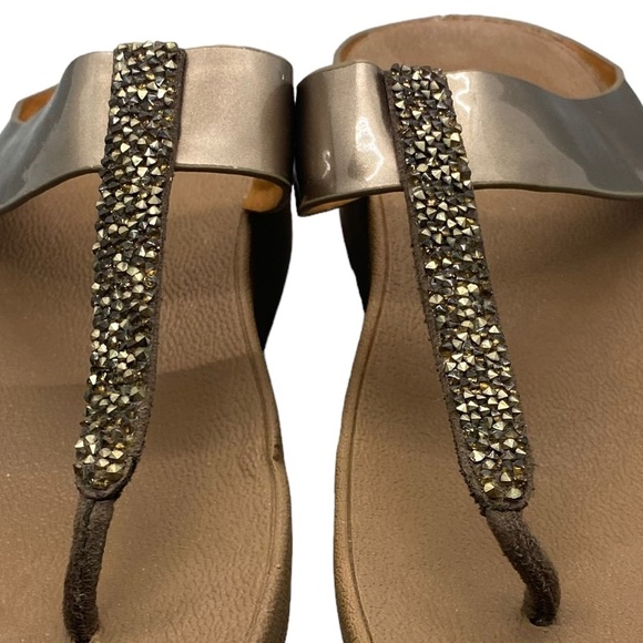 Fitflop Fino Toe-Post Flip Flops Bronze Wedge‎ 9 Style #C89-012 Glitter Studded - Picture 5 of 11
